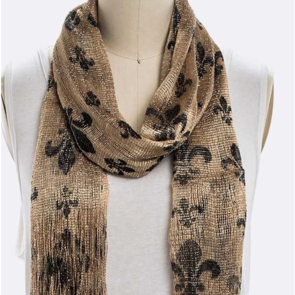 Fleur De Lis Lurex Fringe Scarf -